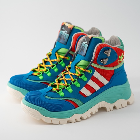 size 40.5G - Gucci Adidas Trekking Boots Lace Up Hiking Hybrid Trefoil Blue Red - Picture 1 of 15
